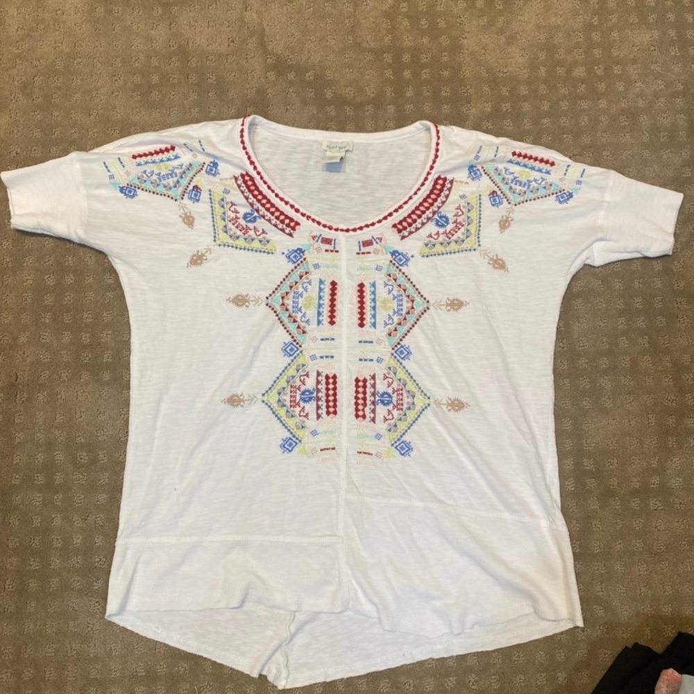 Sundance Southwest embroidered tunic, short sleeves, white, medium